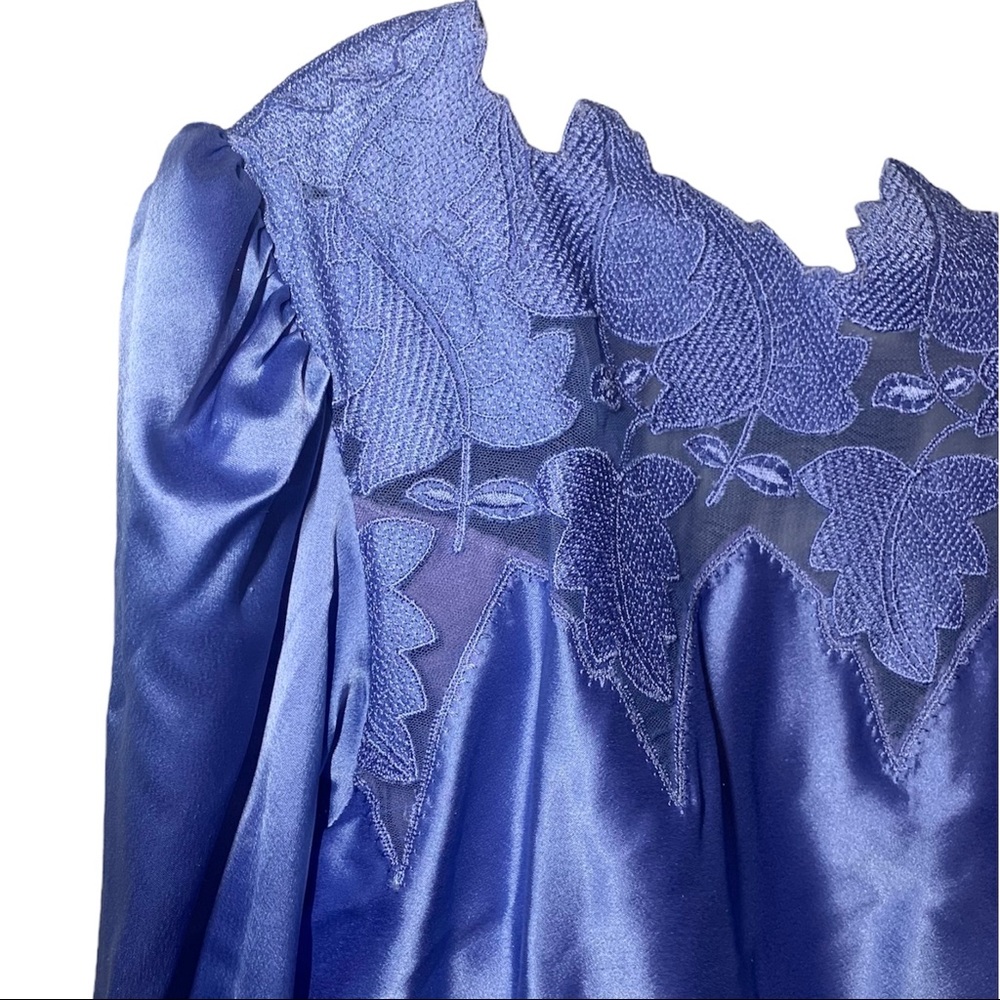 Vintage Handmade Blue Satin Long Sleeve Evening Dress - Picture 6 of 6